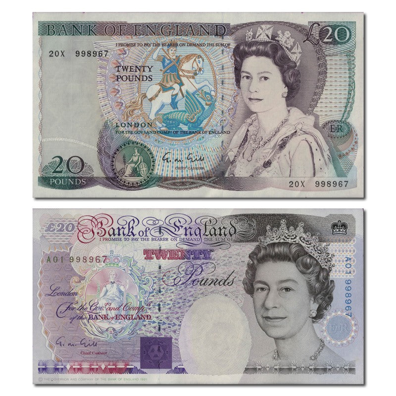 1991 Bank of England 20 Pound First & Last Banknote Pair