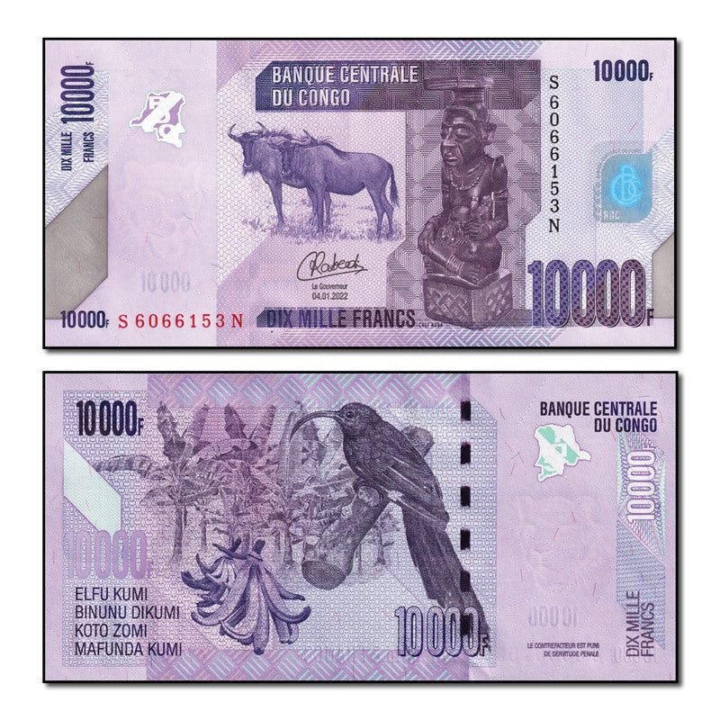 Congo Democratic Republic 2022 10,000 Franc P.103d