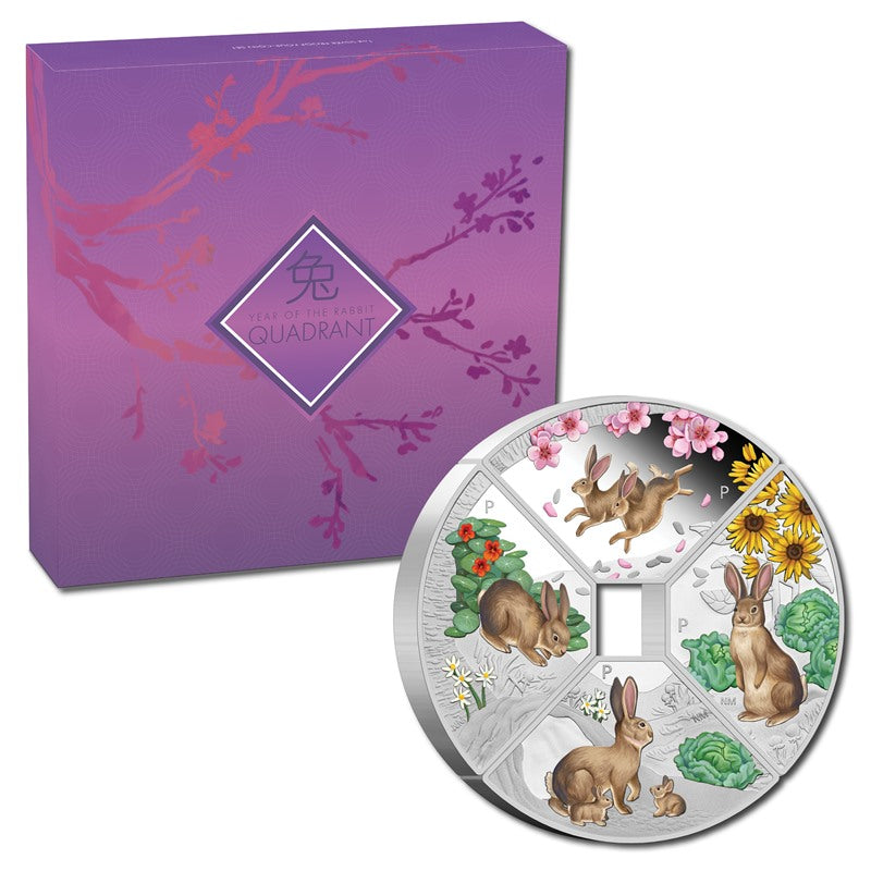 Tuvalu 2023 Year of the Rabbit Quadrant 1oz Silver 4 Coin Set
