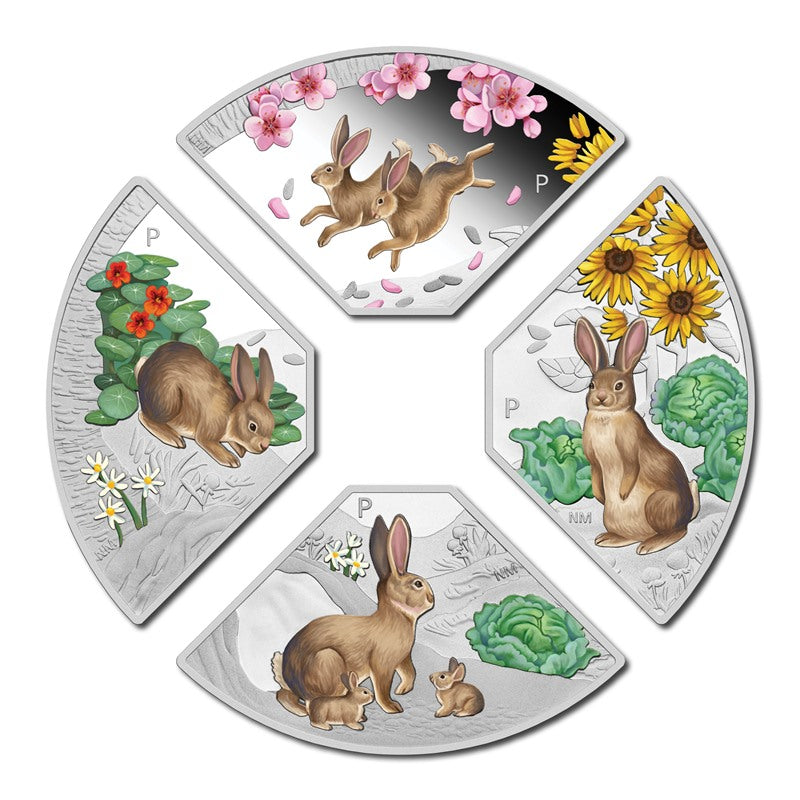 Tuvalu 2023 Year of the Rabbit Quadrant 1oz Silver 4 Coin Set