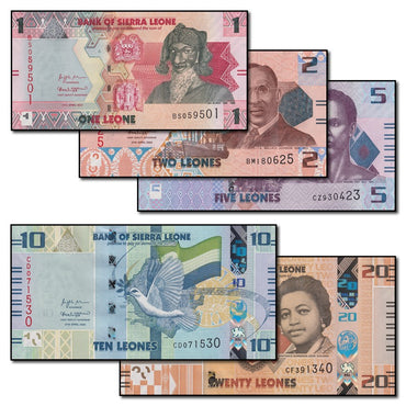 Sierra Leone 2022 1, 2, 5, 10 & 20 Leones Set of 5