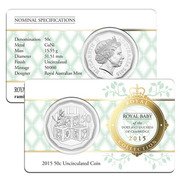50c 2015 Royal Baby of the Duke & Duchess of Cambridge UNC - card | 50c 2015 Royal Baby of the Duke & Duchess of Cambridge UNC - reverse | 50c 2015 Royal Baby of the Duke & Duchess of Cambridge UNC - obverse