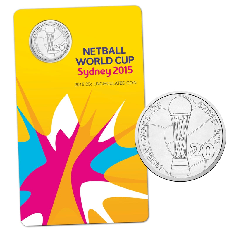 20c 2015 Netball World Cup Carded UNC - card and coin | 20c 2015 Netball World Cup Carded UNC - reverse | 20c 2015 Netball World Cup Carded UNC - obverse