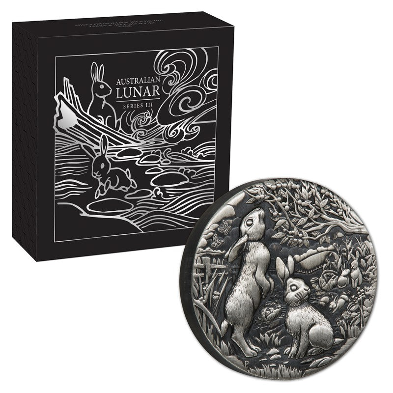 2023 Year of the Rabbit 2oz Silver Antiqued