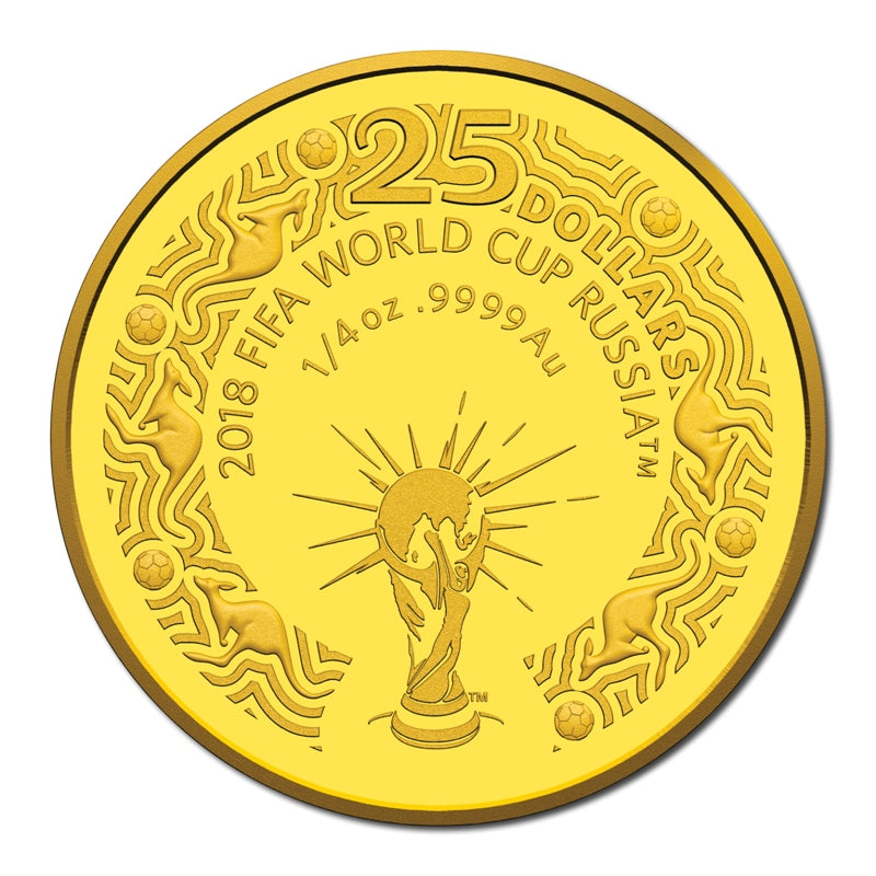 $25 2018 FIFA World Cup 1/4oz Gold Proof REVERSE
