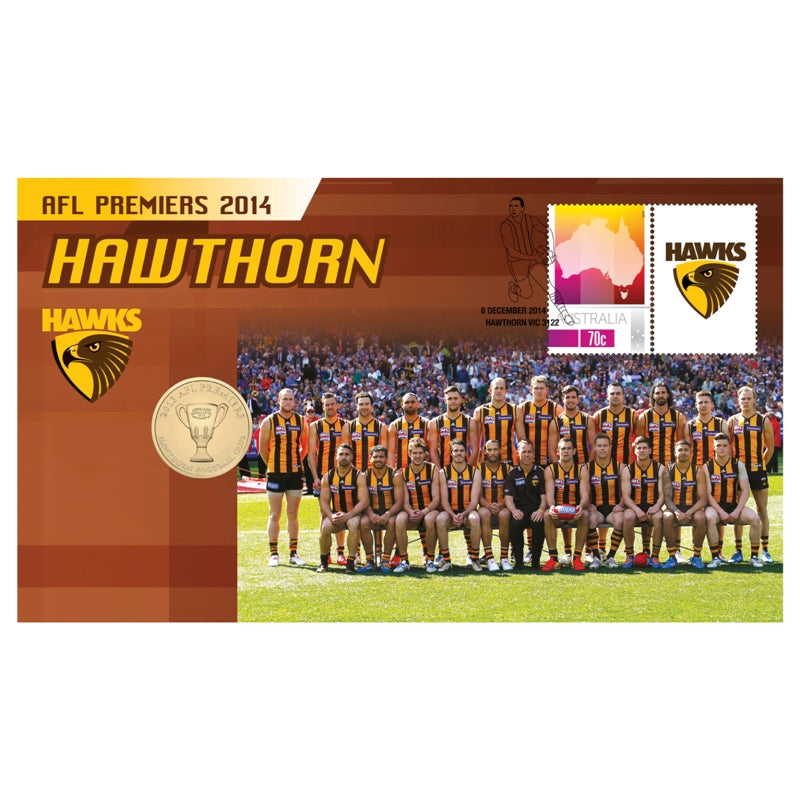 PNC 2014 Hawthorn Hawks AFL Premiership - Stamp & Coin Cover