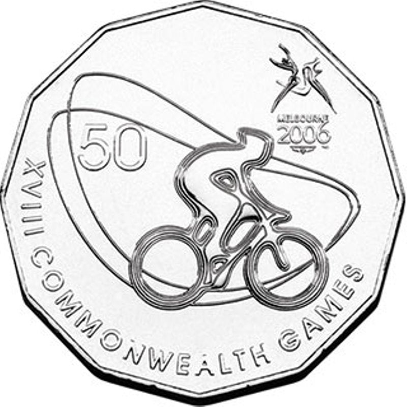 50c 2006 Commonwealth Games - Cycling Carded UNC