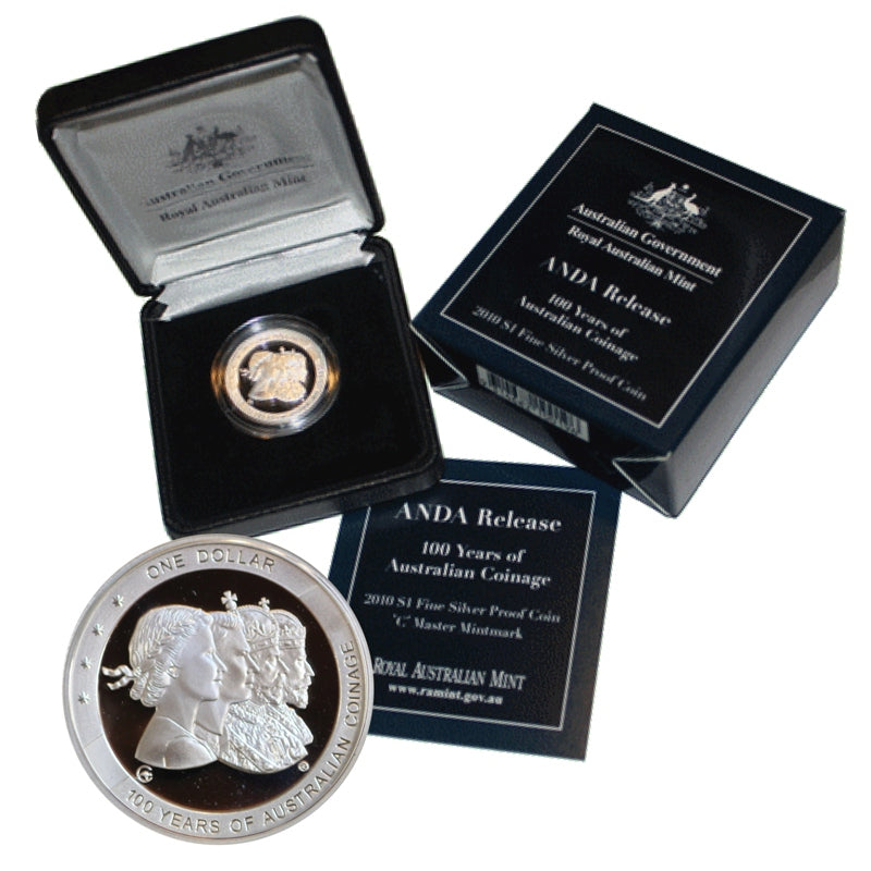 $1 2010 100 Yrs Coinage Silver Proof - 'C' Master Mintmark - coin & case | $1 2010 100 Yrs Coinage Silver Proof - 'C' Master Mintmark - reverse