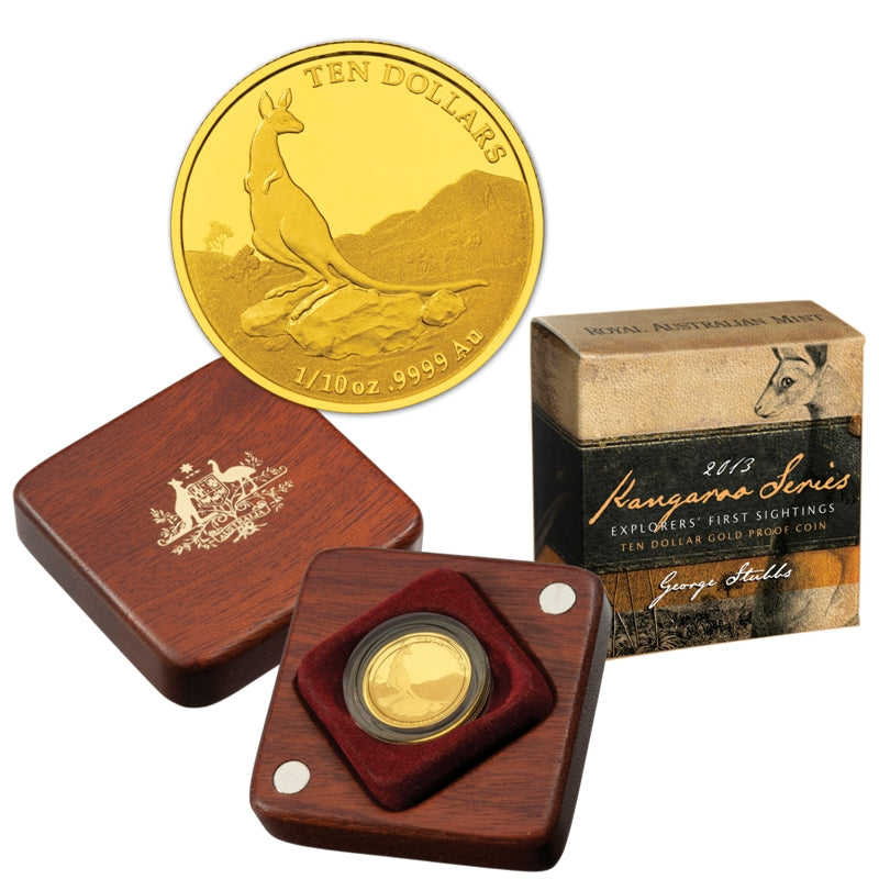 $10 2013 Explorers' First Sightings Kangaroo 1/10oz Gold Proof