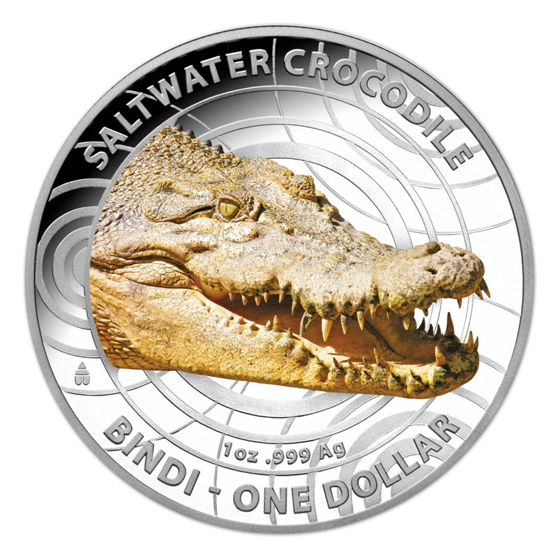 $1 2013 Saltwater Crocodile - Bindi Coloured 1oz 99.9% Silver Proof