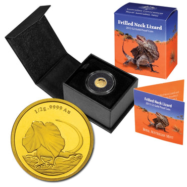 $2 2013 Frilled Neck Lizard 0.5g 99.99% Gold