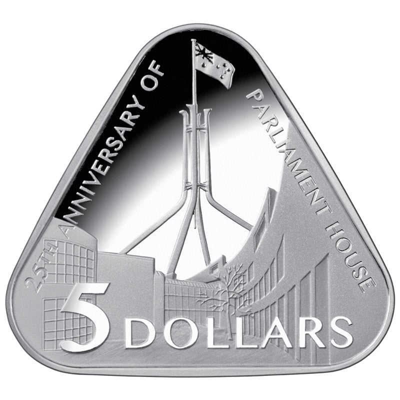 $5 2013 Parliament House Triangle Silver Proof reverse | $5 2013 Parliament House Triangle Silver Proof obverse