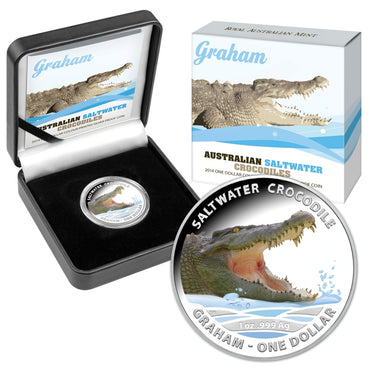 $1 2014 Saltwater Crocodile - Graham Coloured 1oz 99.9% Silver Proof