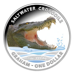 $1 2014 Saltwater Crocodile - Graham Coloured 1oz 99.9% Silver Proof