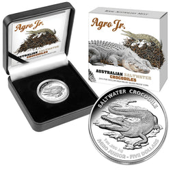 $5 2015 Australian Saltwater Crocodile Agro Junior High Relief Silver Proof - coin & box | $5 2015 Australian Saltwater Crocodile Agro Junior High Relief Silver Proof - reverse