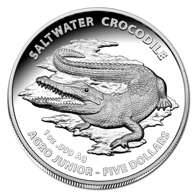 $5 2015 Australian Saltwater Crocodile Agro Junior High Relief Silver Proof