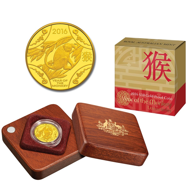 $10 2016 Year of the Monkey 1/10oz Gold Proof