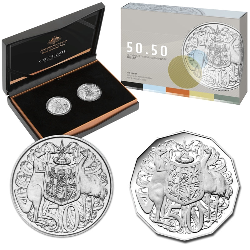 50c 1966-2015 50th Anniversary of the Royal Australian Mint 2 Coin Set
