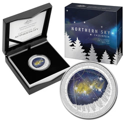 $5 2016 Northern Sky - Cassiopeia Domed Silver Proof | $5 2016 Northern Sky - Cassiopeia Domed Silver Proof reverse | $5 2016 Northern Sky - Cassiopeia Domed Silver Proof side | $5 2016 Northern Sky - Cassiopeia Domed Silver Proof obverse