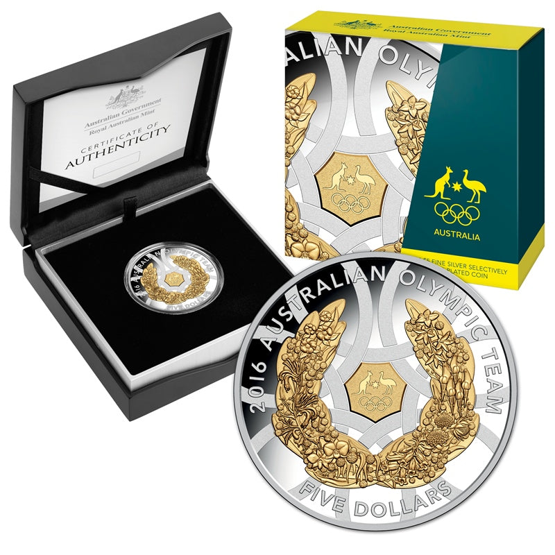 $5 2016 Olympic Team Gold Plated Silver | $5 2016 Olympic Team Gold Plated Silver reverse