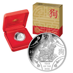 $1 2018 Year of the Dog 25mm Silver Proof | $1 2018 Year of the Dog 25mm Silver Proof reverse | $1 2018 Year of the Dog 25mm Silver Proof obverse