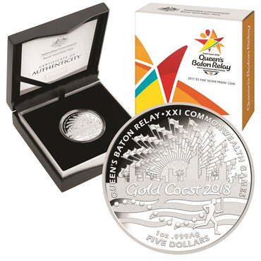 $5 2017 Queen's Baton Relay Silver Proof | $5 2017 Queen's Baton Relay Silver Proof reverse | $5 2017 Queen's Baton Relay Silver Proof obverse
