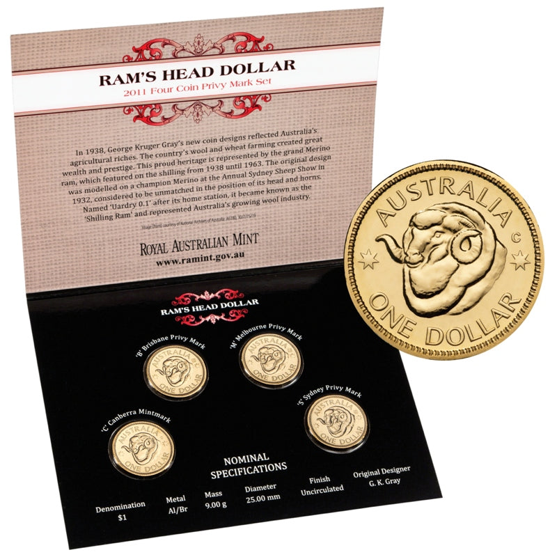 $1 2011 Ram's Head BCMS 4 Coin Set UNC