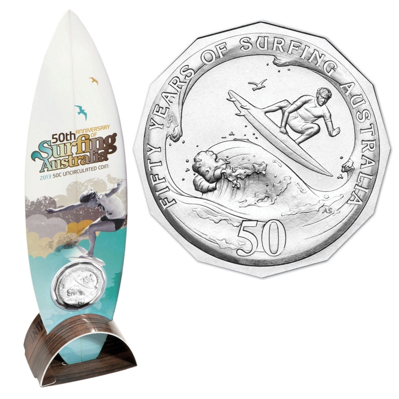 50c 2013 Surfing Australia 50th Carded UNC