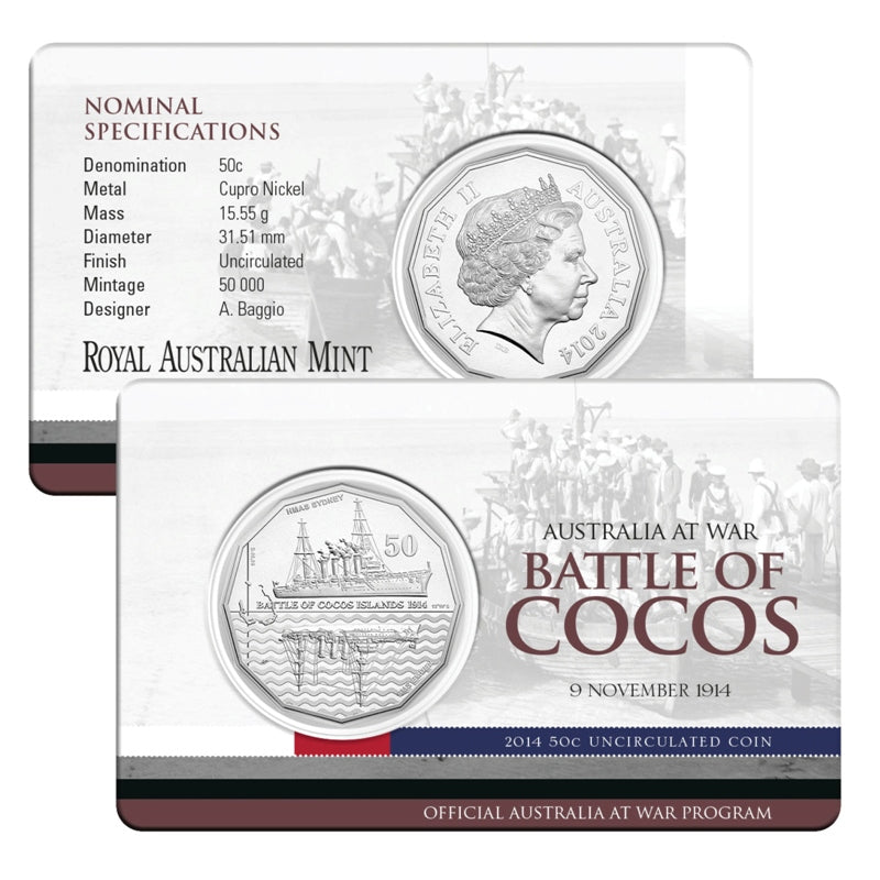 50c 2014 Australians at War - Battle of Cocos Carded UNC