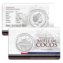 50c 2014 Australians at War - Battle of Cocos Carded UNC