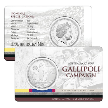50c 2014 Australians at War - Gallipoli Campaign Carded UNC
