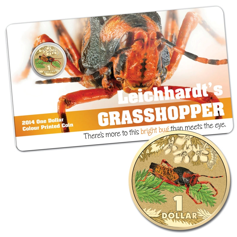 $1 2014 Bright Bugs - Leichhardt's Grasshopper Al-Bronze UNC