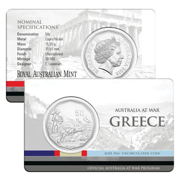 50c 2015 Australians at War - Greece Carded UNC