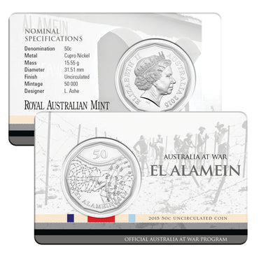 50c 2015 Australians at War - El Alamein Carded UNC