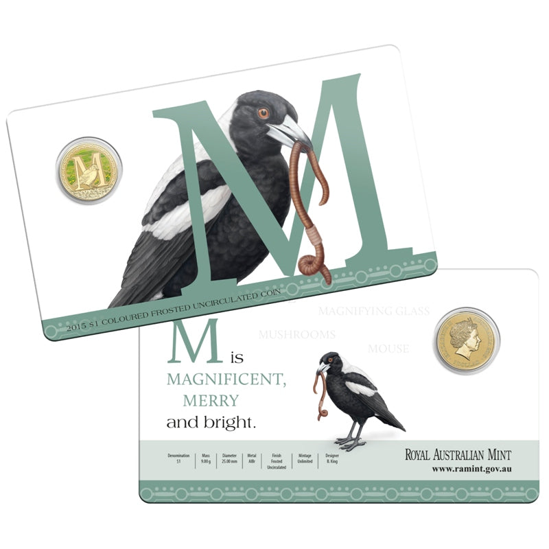 $1 2015 Coloured 'M' Alphabet Al-Bronze Coin