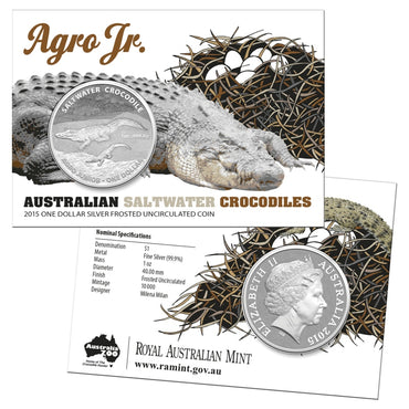 $1 2015 Saltwater Crocodile - Agro Jnr 1oz 99.9% Silver UNC