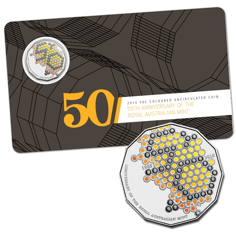 50c 2015 50th Anniversary of the Royal Australian Mint Coloured UNC