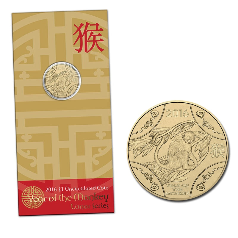 $1 2016 Year of the Monkey Al/Bronze - card and reverse | $1 2016 Year of the Monkey Al/Bronze UNC - reverse