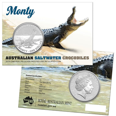 $1 2016 Saltwater Crocodile - Monty 1oz 99.9% Silver UNC
