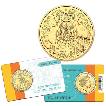 2016 50c 50th Anniversary of Decimal Currency Gold Plated UNC | 2016 50c 50th Anniversary of Decimal Currency Gold Plated REVERSE | 2016 50c 50th Anniversary of Decimal Currency Gold Plated OBVERSE