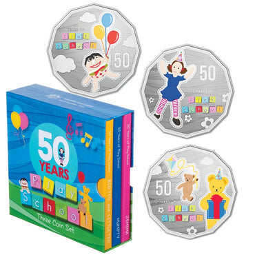 50c 2016 50th Ann. of Play School 3 Coin Set | 50c 2016 50th Ann. of Play School 3 Coin Set album | 50c 2016 50th Ann. of Play School Set Humpty Dumpty reverse | 50c 2016 50th Ann. of Play School Set Jemima reverse | 50c 2016 50th Ann. of Play School Set Big Ted reverse | 50c 2016 50th Ann. of Play School Set obverse