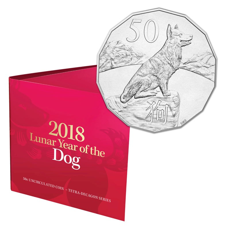50c 2018 Year of the Dog Red Card UNC | 50c 2018 Year of the Dog Red Card UNC reverse | 50c 2018 Year of the Dog Red Card UNC obverse | 50c 2018 Year of the Dog Red Card UNC card