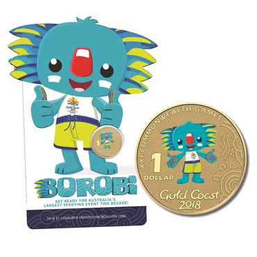 $1 2018 Commonwealth Games Borobi Coloured UNC | $1 2018 Commonwealth Games Borobi Coloured UNC reverse | $1 2018 Commonwealth Games Borobi Coloured UNC obverse