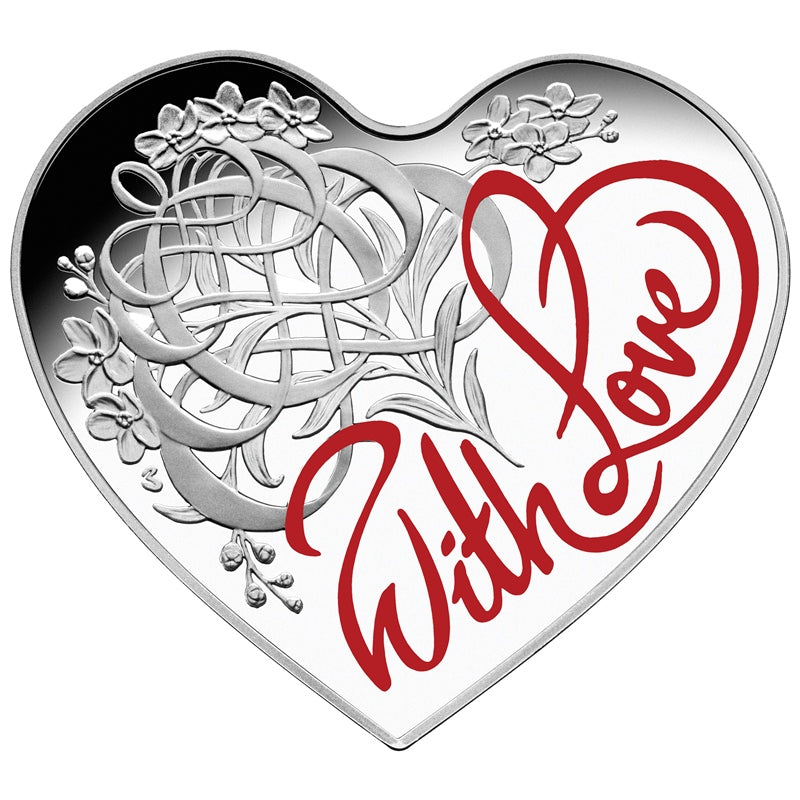 $5 2016 Silver 1oz With Love Heart Shaped Coloured Silver Proof