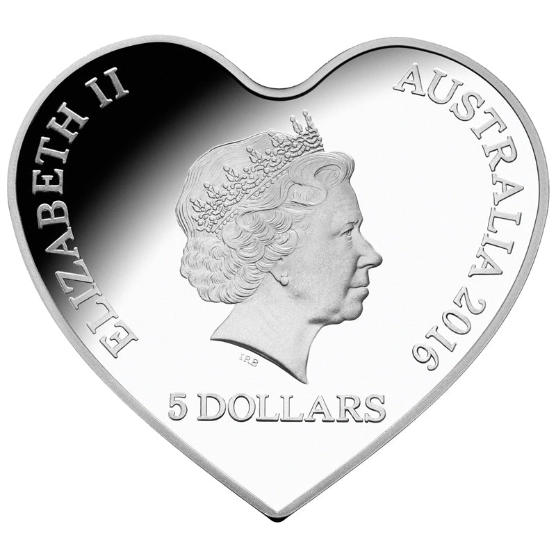 $5 2016 Silver 1oz With Love Heart Shaped Coloured Silver Proof