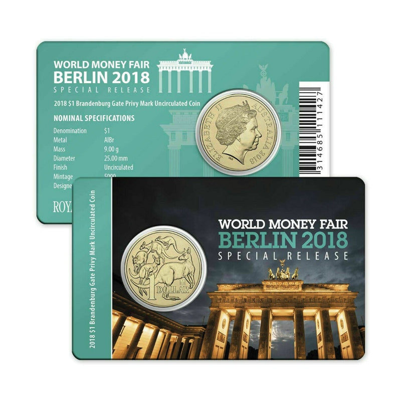 $1 2018 World Money Fair Brandenburg Gate Privy Mark UNC