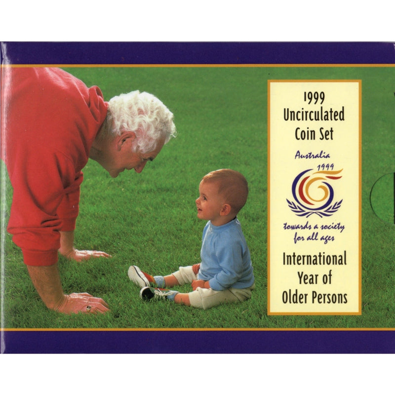 1999 Mint Set - International Year of Older Persons - front card | 1999 Mint Set - International Year of Older Persons - coins on card