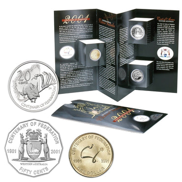 20c  50c & $1 2001 Centenary of Federation WA UNC Trio