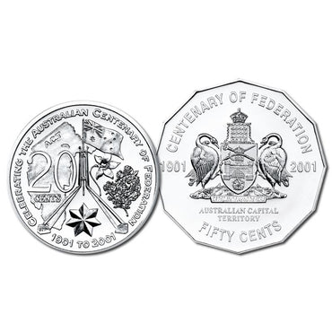 2001 20c 50c Centenary of Federation ACT UNC
