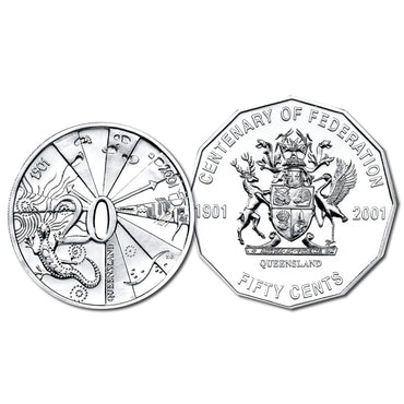 2001 20c  50c Centenary of Federation QLD UNC